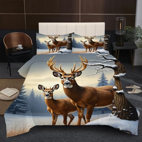 Dozrmey 3D Bettwäsche-Set 135x200 cm | Tier Hirsch, Hochwertiges Komplett-Set mit 2 Kissenbezügen, Strapazierfähige Microfaser, Gefüllt mit 200 GSM Naturbaumwolle, Atmungsaktiv B195
