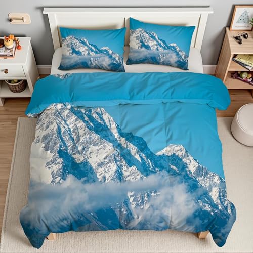 Jadedrachen-Schneeberg Bettwäsche 135x200 - Himmel Wendebettwäsche, Weiche & Atmungsaktiv Microfaser Bettbezug + 2 Kissenbezug 80x80, Angenehme bettwäsche-Sets, 3 Teiligmit Reißverschluss -D5972
