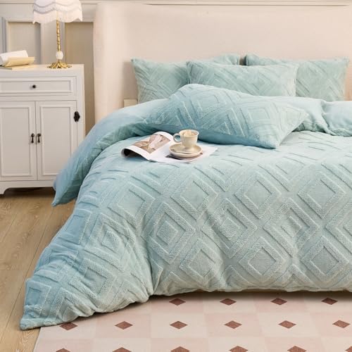 KEAYOO Plüsch Bettwäsche 135x200 cm Kuschelbettwäsche mit Flauschig Teddy Fleece Extra Warm für Winter Kissenbezug 80x80cm (Grün, 135x200)