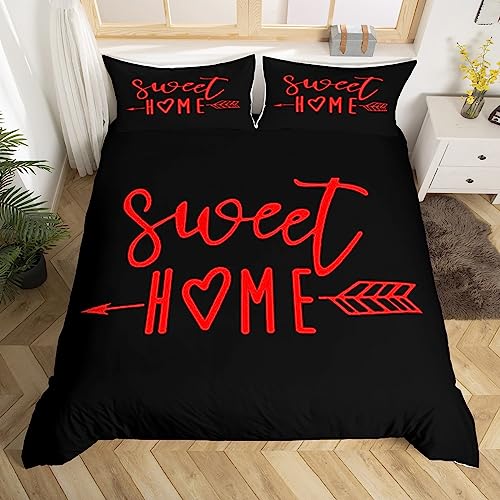 richhome Sweet Home Theme Bettwäsche Set 135x200,Pfeil Minimalismus Stil Bettbezug mit 1 Kissen Sham Tröster Bezug (kein Füllstoff) für, Schwarz Rot Quilt Cover Set