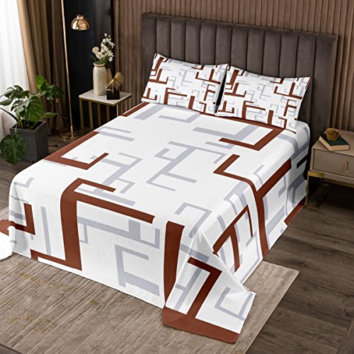 Homewish Moderne Tagesdecke mit geometrische Muster Weinrot Gitterquadrat Karomuster gesteppt 220x240 cm für Kinder abstrakte Linien Plaid Bettwäsche geometrische Textur Jungen Schlafsaal Dekor