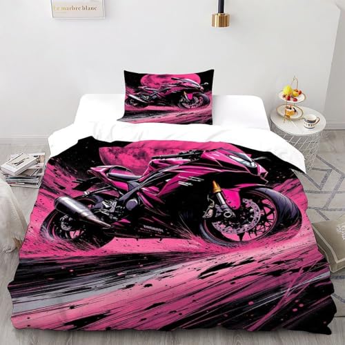 CoVeTviCT Motorrad Pink Bettwäsche Speed Moon Vehicle Kinderbettwäsche-Set 2-teilig Mit Kissenbezügen Betten Set Für Jungen Und Mädchen,Kinder Single?135x200cm?