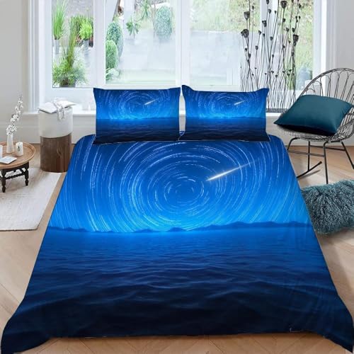 Sternenhimmelmuster Bettwäsche 155x200 Meer 3D Bettbezug Weich Mikrofaser Bettwäsche-Sets 3 Teilig mit 2 Kissenbezüge 80x80 für Mädchen Jugendliche Einzelbett D-45