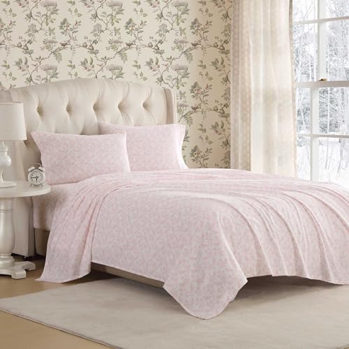 Laura Ashley - Bettwäsche-Set aus Baumwollflanell mit passenden Kissenbezügen, gebürstet für zusätzliche Weichheit, tiefe Tasche, Öko-Tex zertifiziert (Antoinette Pink)