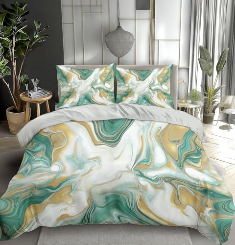 ZISTRCBAO Goldener Marmor BettwäSch 135 x 200 cm, Leichter Luxus Wende BettwäSche Set, Weich Atmungsaktive Mikrofaser 1 Deckenbezug Mit ReißVerschluss 1 Kissenbezug, Türkis