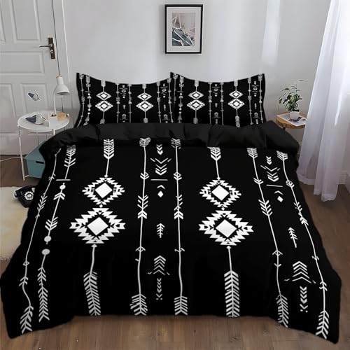 Bettdeckenbezug Pfeil Geometrisch Ethnischer Stil Tradition, Bettwäsche 3 teilig - 180 x 200 cm gebürstet Mikrofaser bügelfrei & knitterfrei Bettbezug, für Allergiker geeignet, atmungsaktiver Stoff