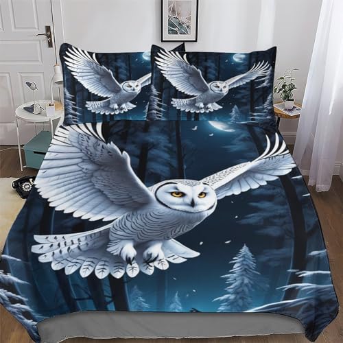 AAPZY Eule Bettbezug-2teilig Set Mit Kissenbezügen Mikrofaser Weiche Bettbezüge Bettwäsche Für Erwachsene Teenager Kinder Angenehme Bettdeckenbezug Single (135x200cm)