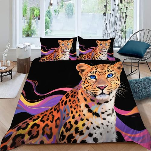 ARTAMA Bettwäsche 200x220 cm Leopard Bettwäsche Set Jugendliche Jungen Tier Bettwaren Sets für Kinder Mikrofaser Bettbezug