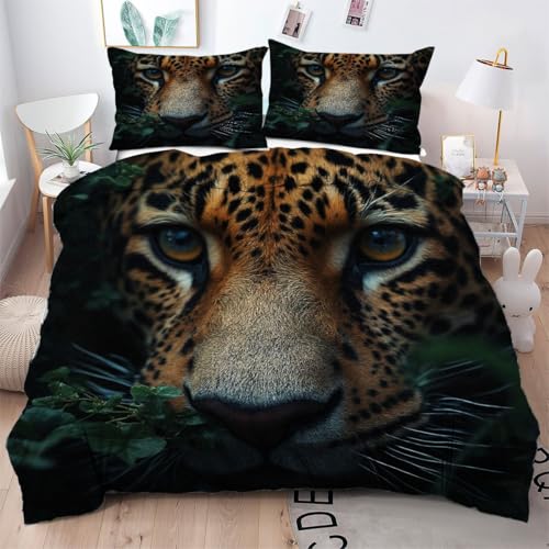 ZZXHG Bettwäsche 200x200 Brauner Leopard, Weiche Microfaser Bettbezug 200x200 Set mit Reißverschluss, 3 Teilig Wendemotiv Bettwäsche-Sets mit 1 Bettbezüge + 2 Kissenbezug 80x80 cm