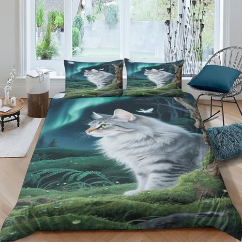 CHUIYUFULAN Norwegian Forest Katze Bettbezug Set Bettwäsche Kinderbettwäsche Reißverschluss Mit Kissenbezug, Betten Set Für Jungen Und Mädchen, Kinder Double?200x200cm?