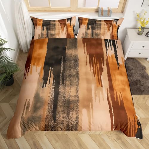 Homemissing Braun Beige Abstrakt Bettbezug Set Moderne Kunst Bettwäsche Set 135x200cm für Jungen Mädchen Splash Tinte Abstrakt Bettwäsche-Set Luxus Schlafzimmer Dekor 2Stück