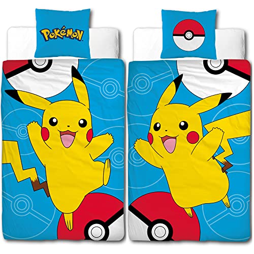 BERONAGE Linon Kinder Wende Pokémon Motiv Go Pikatchu Neu & Ovp Renforcé   135 x 200cm + 80 x 80cm 100% Baumwolle Kinderbettwäsche deutsche Standardgröße 2 Vollmotive RV