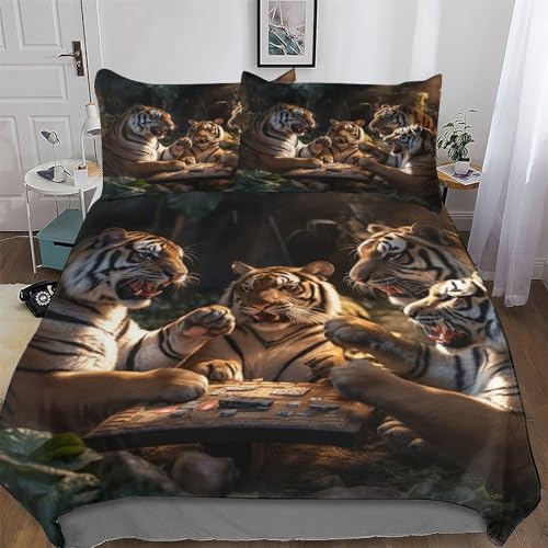 LCWWW Tiger Bettwäsche-Set 2teilig Bettbezug Und Kissenbezug, Für Jungen Mädchen Schlafzimmer Mikrofaser Bettbezüge Bettgarnitur Single(135x200cm)