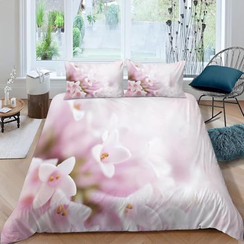 Flieder Bettwäsche 135x200 3D Drucken Rosa Blumen Bettwäsche-Sets Weiche Kuschelig Mikrofaser Bettbezug mit 2 Kissenbezug 80x80 cm mit Reißverschluss R.1730