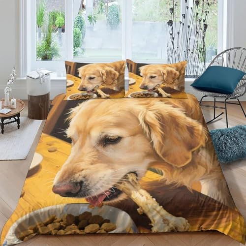 Golden Retriever Bettwäsche 155x200 Junge Bettwäsche-Sets Weich Mikrofaser Niedliche Haustiere 3D-Druck Es Besteht Aus Einem Bettbezug mit Reißverschluss und 2 Kissenbezüge 80x80 B.1773