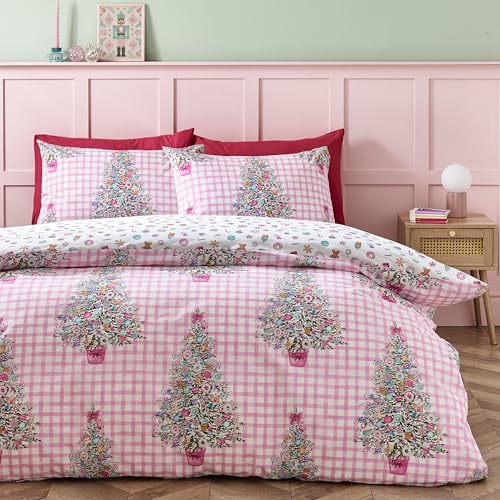 Catherine Lansfield Wende-Bettwäsche-Set für Doppelbett mit Weihnachts-Süßigkeiten und Kissenbezügen, Rosa
