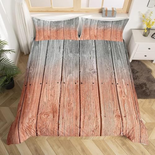 Bettwäsche 220x240 Retro-Holz Kuschelig Weiche Mikrofaser Bettwäsche-Sets Landhausstil Bettbezug 220x240 3D Effekt Bettbezüge mit Reißverschluss und 2 Kissenbezüge 80x80 cm B-1771