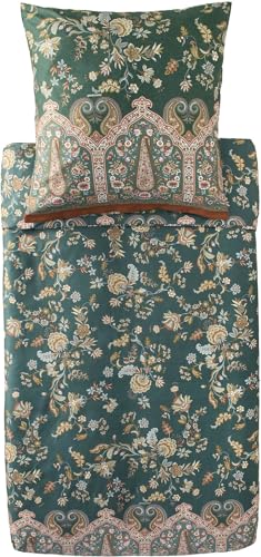 Bassetti Satin Bettwäsche Garnitu r Indian Roses (Verde V1, 155x220+80x80)
