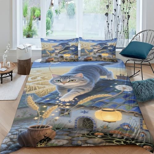 CHUIYUFULAN Norwegian Forest Katze Bettbezug Bettwäsche Kinderbettwäsche-Set Reißverschluss Mit Kissenbezug, Betten Set Für Jungen Und Mädchen, Kinder Double?200x200cm?