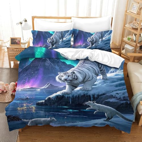 VIAGECSKE Tiger Bettbezug Set Bettwäsche-Sets Kinderbettwäsche Reißverschluss Mit Kissenbezug Betten Set Für Jugendliche Kinder Schlafzimmer Single?140x200cm?