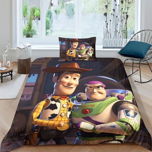 HITBOD Buzz Lightyear Bettbezug,bettwäsche Set Mikrofaser 3D Toy Story Bettwäsche,3 Teilig Bettbezüge Bettwäsche-Sets Mit Reißverschluss Und Kissenbezug Single?135x200cm?