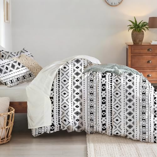 Soifox Winter Flanell Bettwäsche 135x200 - Weiß Boho Bettgarnitur Flauschige und Warme Cashmere Touch Bettbezug + Kissenbezug 80x80 cm mit Reißverschluss