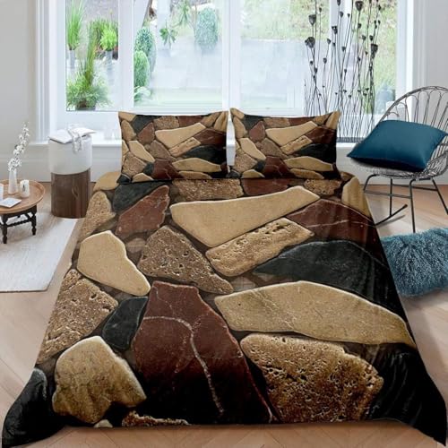 Bettwäsche 155x220 Steinmauer Bettwäsche-Sets Atmungsaktive Angenehme Bügelfrei Microfaser 3D Bettbezug Vintage-Land mit Reißverschluss und 2 Kissenbezüge b.7154