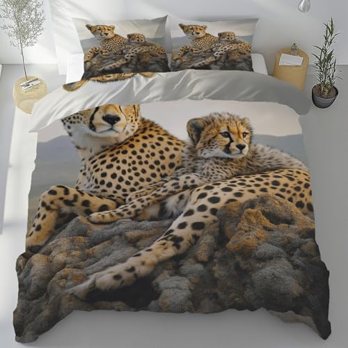 Bettwäsche 135x200cm 3teilig Natur Wildtier Leopard Bettwäsche Sets Microfaser Wendebettwäsche 3tlg, Dschungeltiere Gepard Weich & Bügelfrei Bettbezug + Kissenbezug 2er mit Reißverschluss Bettwäsche 135x200cm 3teilig Natur Wildtier Leopard Bettwäsche Sets Microfaser Wendebettwäsche 3tlg, Dschungeltiere Gepard Weich & Bügelfrei Bettbezug + Kissenbezug 2er mit Reißverschluss
