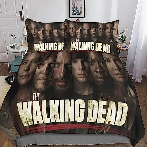 YINGD The Walking Dead 3D-Bettwäsche-Set aus Mikrofaser, mit Reißverschluss, für Mädchen, Jungen und Teenager, und Kissenbezug, 3-teiliges Doppelbett, 140 x 200 cm