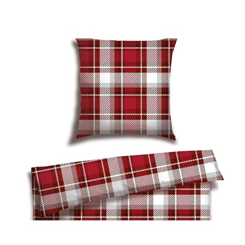 Schiesser Bettwäscheset Metor | Feinbiber | 2-teilig | Kariert | 100?% Baumwolle | Oeko-Tex® Made in Green Zertifiziert | Reißverschluss | 135x200cm + 80x80cm | Rot