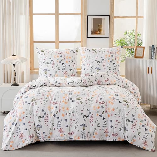 ATsense Bettwäsche 135x200 Baumwolle, 4 teilig Bettwäsche-Sets, Bunt Pflanzen Blumen Muster, ÖKO-TEX Weiche 2 Bettbezug Set mit Reißverschluss und 2 mal 80x80cm Kissenbezug