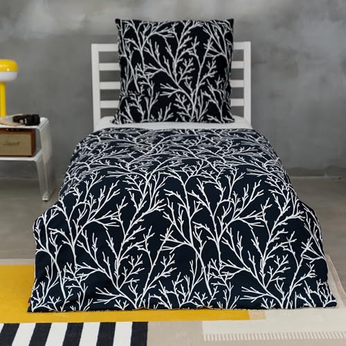 Brielle Mako Satin Bettwäsche Set - Wendebettwäsche - 100% Baumwolle/Fadenzahl 220 - seidig weich, luxuriös, mit Reißverschluss - Schwarz-Weiß, 2-teilig, Deckenbezug 135x200cm, Kissenbezug 80x80cm