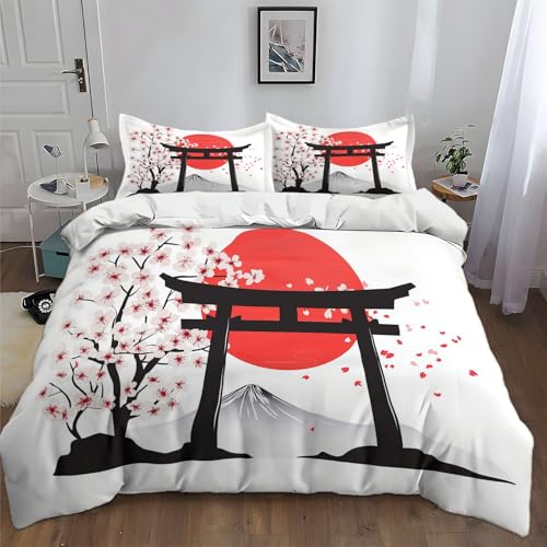 Weiß Bettwäsche 135 x 200 cm, Japan Architektur Schneeberg 2 Teilig Kinder Bettbezug mit Reißverschluss, Weiche Mikrofaser Bettwäsche für Jungen Mädchen 1 Bettbezug und 1 Kissenbezug 80 x 80 cm