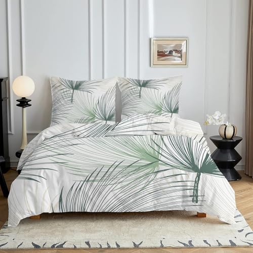 HYSNKSM Bettwäsche 220x240 Grün Bettwäsche Sets 3Teilig Mikrofaser Bettbezug 220 x 240 und 2 Kissenbezug 80x80 cm Kuschelige Bettbezüge Landhausstil mit Reißverschlusc4165