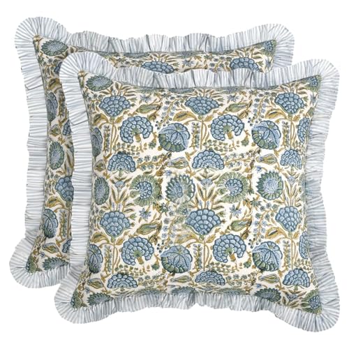 2 elegante Kissenbezüge im Landhausstil, Blumendruck, gerüschte Kanten, Polyesterstoff, Kissenbezug, Sofa, Bettwäsche, Akzent, gerüschter Rand, dekorative Kissenbezüge 2 elegante Kissenbezüge im Landhausstil, Blumendruck, gerüschte Kanten, Polyesterstoff, Kissenbezug, Sofa, Bettwäsche, Akzent, gerüschter Rand, dekorative Kissenbezüge