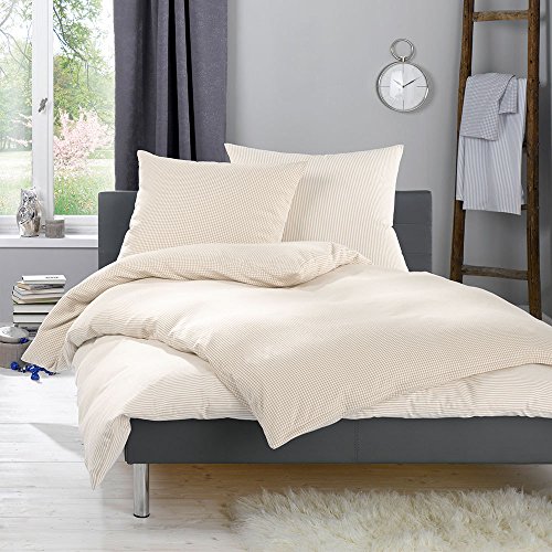 Lorena Feinflanell Bettwäsche Daphne beige gestreift, Kissenbezug einzeln 80x80 cm