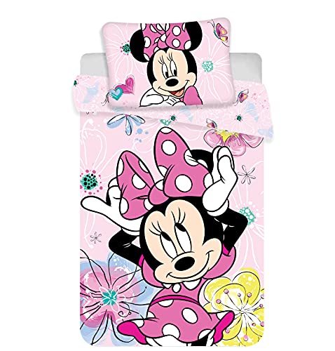 Minnie Maus Kinder Bettwäsche Set Schmetterling Butterfly rosa 100x135 cm, 40x60 cm, 100% Baumwolle