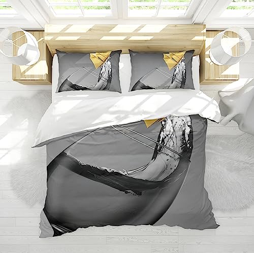 Wewoo Home Graue Bettwäsche, Bettbezüge, Cups und goldenes Bootsbettdecke-Set Ultraweiches, atmungsaktives Luxus-Bettset mit Reißverschluss 140x200cm