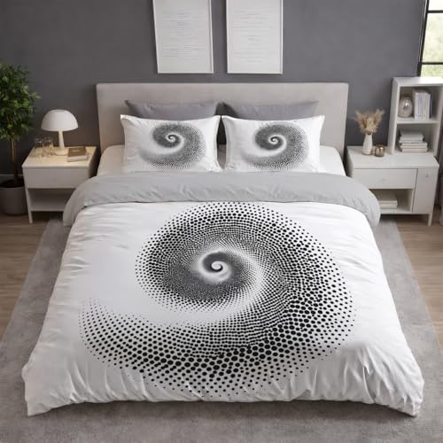 Bettwäsche - Set 155 x 220 cm weiß Minimalistisch Punkte Wirbel Qualitäts - Microfaser - Bettbezug Atmungsaktiv und Langlebig 2er Set Mit Kissenbezüge Anti-Falten und Pflegeleicht