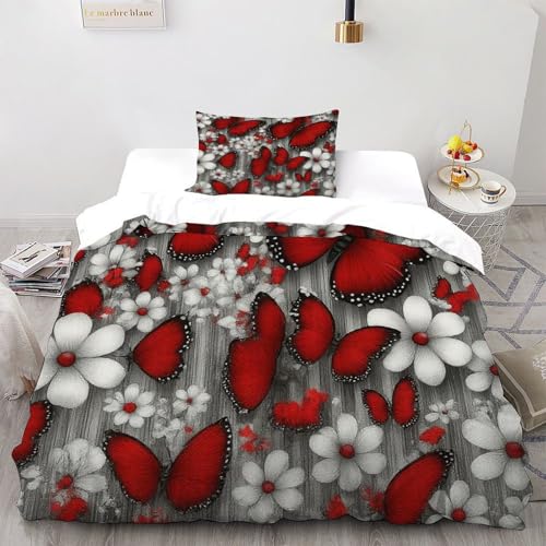 CoVeTviCT Schmetterlinge Blumen_2 Bettwäsche Set 2-teilig Liebely Pasture Insects Mit Kissenbezug Betten Set Für Jungen Und Mädchen,Kinder Single?135x200cm?