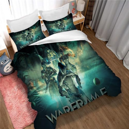Ste-X Warframe Bettwäscheset Aus ägyptischer Baumwolle, Bettbezugset, Weiches Queensize-Bettlaken, Steppdeckenbezug (Warframe 04,135x200cm)