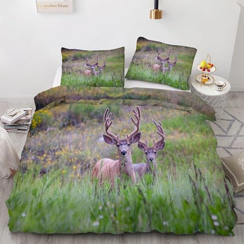 TACOKI Hirschmuster Bettwäsche 200x200 Wald Hirsch Bettwäsche Set, 3D Muster Wendebettwäsche Bettbezug 3-teilig Weich Cozy Mikrofaser Bettbezüge + 2 Kissenbezüge 80x80 cm 7180a