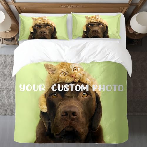 Kitlay Bettbezug Personalisiert Foto Bettwäsche mit Fotodruck Personalisierter Bettbezug mit Zwei Kissenbezügen,Unvergessl iche Geschenke für Frauen,Männer,Freunde,Fa milie