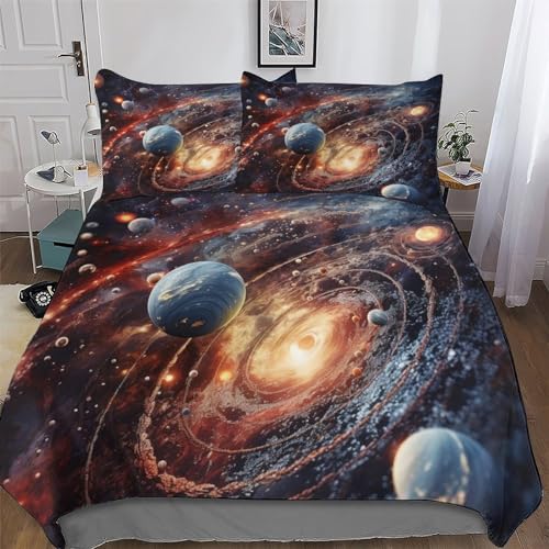 Planet Bettwäsche Für Jungen Mädchen 3D Deckenbezug Set 3 Teilig Bettbezüge Atmungsaktive Mikrofaser Bettbezug Mit Reißverschluss Und Kissenbezug Double (200x200cm)