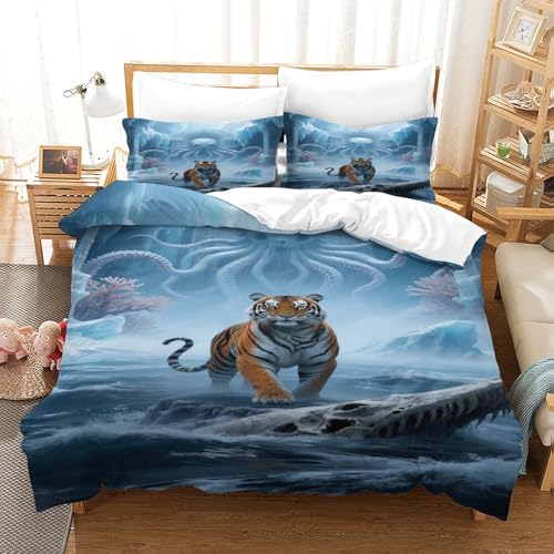 CHUIYUFULAN Tiger Bettbezug Bettwäsche-Sets Kinderbettwäsche Reißverschluss Mit Kissenbezug, Betten Set Für Jugendliche Kinder Schlafzimmer Single?140x200cm?