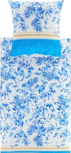 Bassetti Bettwäsche Ibiscus Tattoo Feinsatin blau Größe 1x 155x220 cm + 1x 80x80 cm