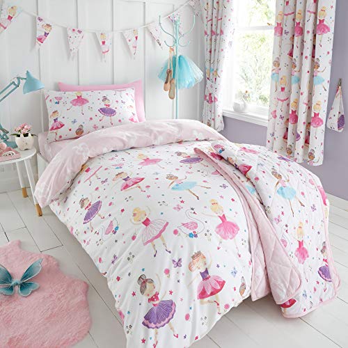 Happy Linen Company Mädchen Bettwäsche-Set - Ballerina-Motiv - wendbar - Rosa - Einzelbett