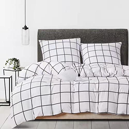 Gezu Bettwäsche Karo Kariert 135x200cm Schwarz Weiß Bettwäsche Set Microfaser Bettbezug und Kissenbezug 80x80cm mit Reißverschluss