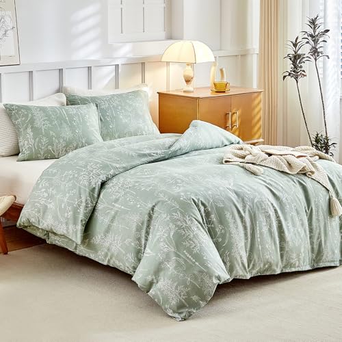 Tokokimo Bettwäsche 200x200 3teilig - Bettwäsche-Sets mit 2 Kopfkissenbezüge mit Reißverschluss 80x80 cm - Handbemaltes Blumenmuster Mikrofaser Bettbezug mit Reißverschluss, Salbei Grün Tokokimo Bettwäsche 200x200 3teilig - Bettwäsche-Sets mit 2 Kopfkissenbezüge mit Reißverschluss 80x80 cm - Handbemaltes Blumenmuster Mikrofaser Bettbezug mit Reißverschluss, Salbei Grün