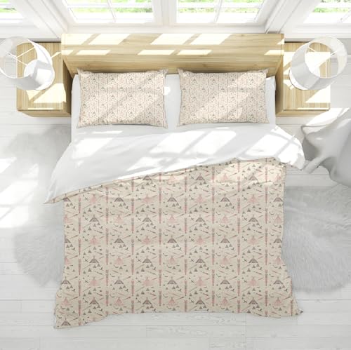 Country Style Bettwäsche Set 3tlg Aztec Art Light Style Vogel Pfeil und Bogen Muster Bettdecke Cover Set für Schlafzimmer Bettwäsche Set 160 x 200 cm